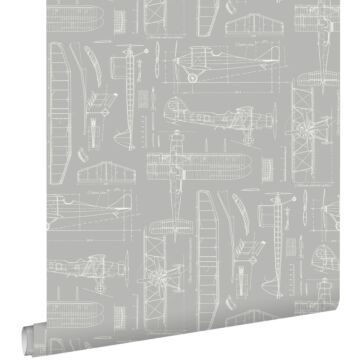carta da parati disegni di costruzione degli aeroplani grigio talpa di ESTAhome