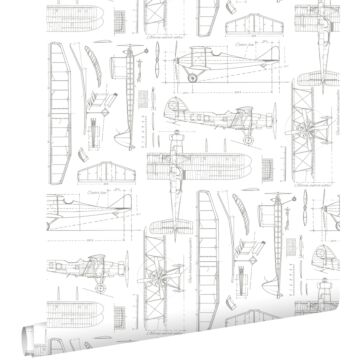 carta da parati disegni di costruzione degli aeroplani bianco di ESTAhome