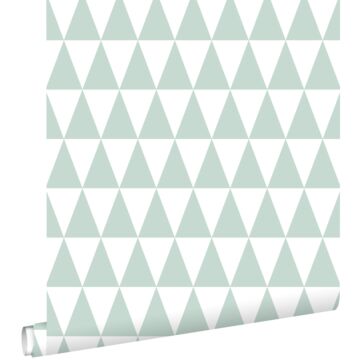 carta da parati triangolo geometrico grafico verde menta pastello chiaro e bianco opaco di ESTAhome