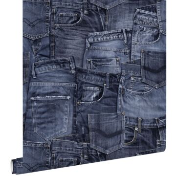 carta da parati tessuto jeans blu inchiostro di ESTAhome
