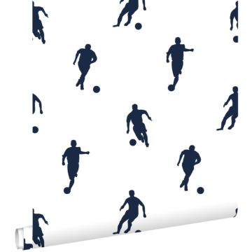 carta da parati giocatori di calcio blu scuro su bianco di ESTAhome