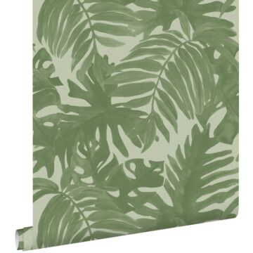 carta da parati foglie tropicali verde oliva grigiastro di ESTAhome