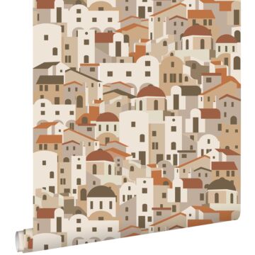 carta da parati case mediterranee beige e terracotta di ESTAhome