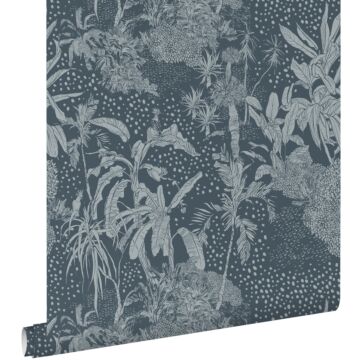 carta da parati foglie tropicali blu grigrio di ESTAhome