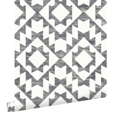 carta da parati tappeto aztec ibiza Marrakech nero e bianco opaco di ESTAhome