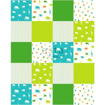 patchwork di carta da parati animali verde limetta e turchese di ESTAhome