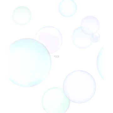 fotomurale grandi bolle galleggianti viola, rosa tenue, verde menta e blu di ESTAhome
