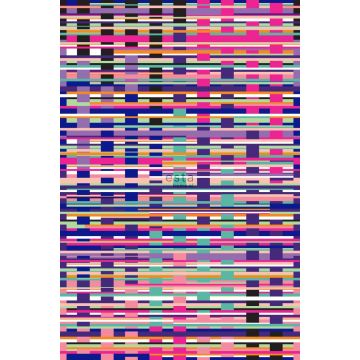 fotomurale motivo grafico in tessuto rosa, viola, blu e nero di ESTAhome