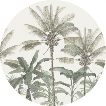 fotomurale autoadhesivo tondo palme beige chiaro e verde grigiastro di ESTAhome
