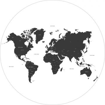 fotomurale autoadhesivo tondo mappa del mondo bianco e nero di ESTAhome