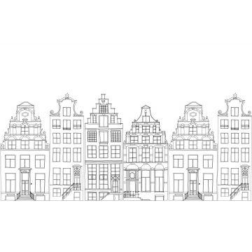 fotomurale case dei canali di Amsterdam disegnate nero e bianco di ESTAhome
