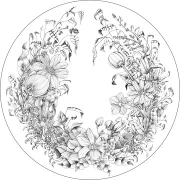 fotomurale autoadhesivo tondo disegno di fiori bianco e nero di ESTAhome