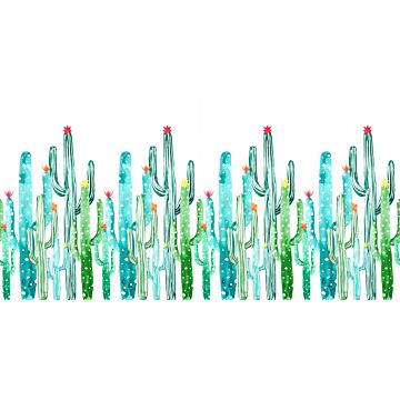 fotomurale cactus in fiore dipinto acquerello verde giungla tropicale e turchese di ESTAhome