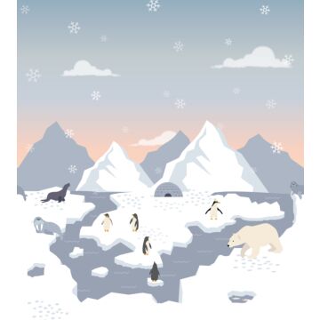 fotomurale orsi polari, pinguini e foche nella neve blu e bianco di ESTAhome
