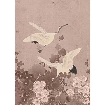 fotomurale uccelli gru rosa grigio di ESTAhome