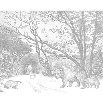 fotomurale foresta con animali della foresta grigio di ESTAhome