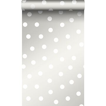 carta da parati puntini pois polka dots bianco opaco e grigio argento lucido di Origin Wallcoverings