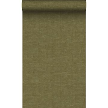 carta da parati struttura di lino verde senape di Origin Wallcoverings