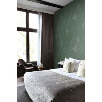 fotomurale Camera da letto foglie con struttura intrecciata verde 357228