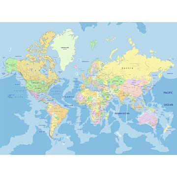 fotomurale mappa del mondo blu, giallo e verde di Sanders & Sanders