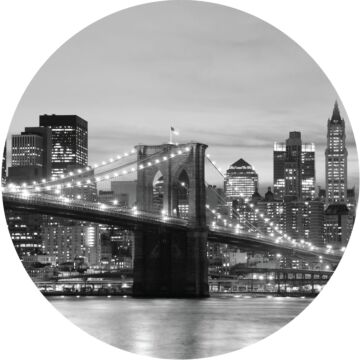 fotomurale autoadhesivo tondo Ponte di Brooklyn Nueva York nero, bianco e grigio di Sanders & Sanders