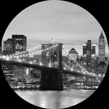fotomurale autoadhesivo tondo Ponte di Brooklyn Nueva York bianco e nero di Sanders & Sanders
