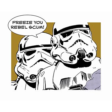 poster Star Wars Classic Comic Quote Stormtrooper giallo ocra, nero e bianco di Komar