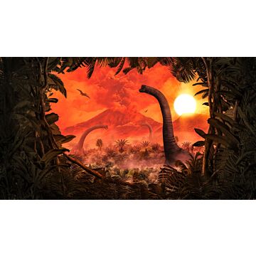 fotomurale Brachiosaurus Panorama arancione e verde di Komar