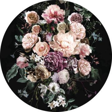 fotomurale autoadhesivo tondo Enchanted Flowers rosa e nero di Komar