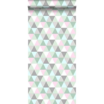 carta da parati triangoli grafici verde, grigio e rosa di Walls4You