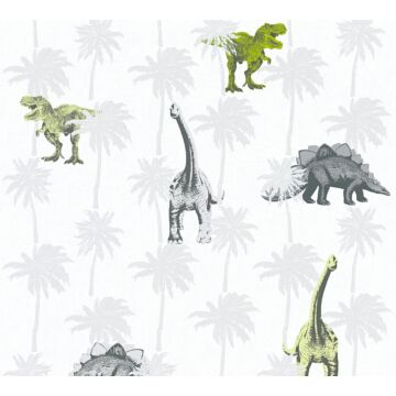 carta da parati dinosauri verde, grigio e bianco di A.S. Création