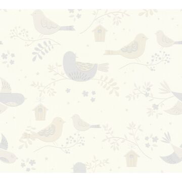 carta da parati uccelli beige e grigio di A.S. Création