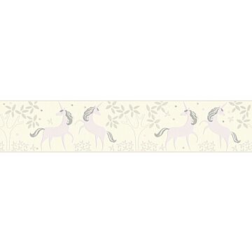 bordo di carta da parati unicorni beige crema chiaro e viola chiaro di A.S. Création