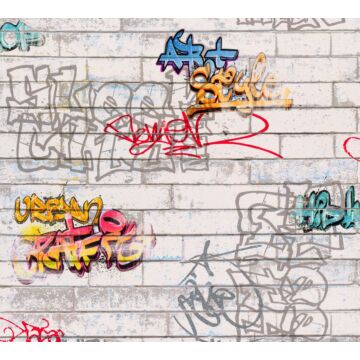 carta da parati graffiti grigio, arancione e blu di A.S. Création