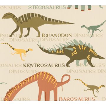 carta da parati dinosauri beige, verde e arancione di A.S. Création